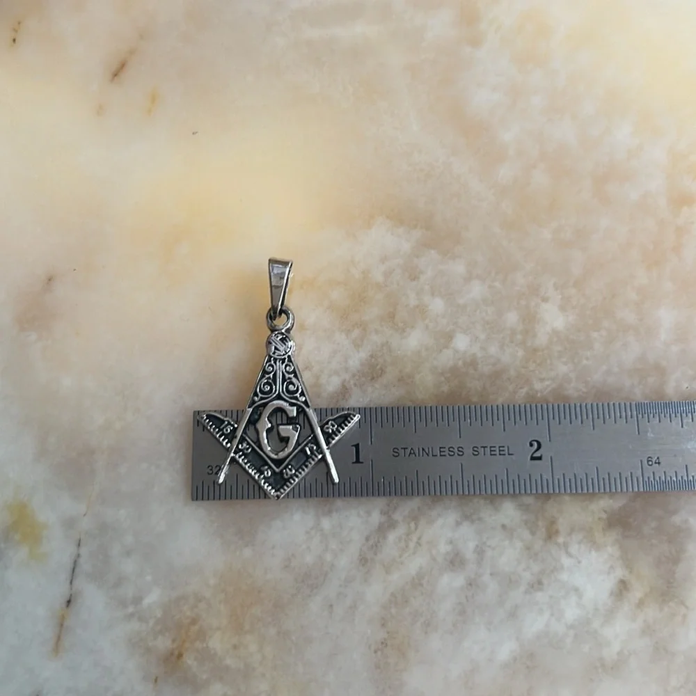 Sterling Silver Masonic Symbol Square & Compass Pendant Handmade 1 1/8 inch